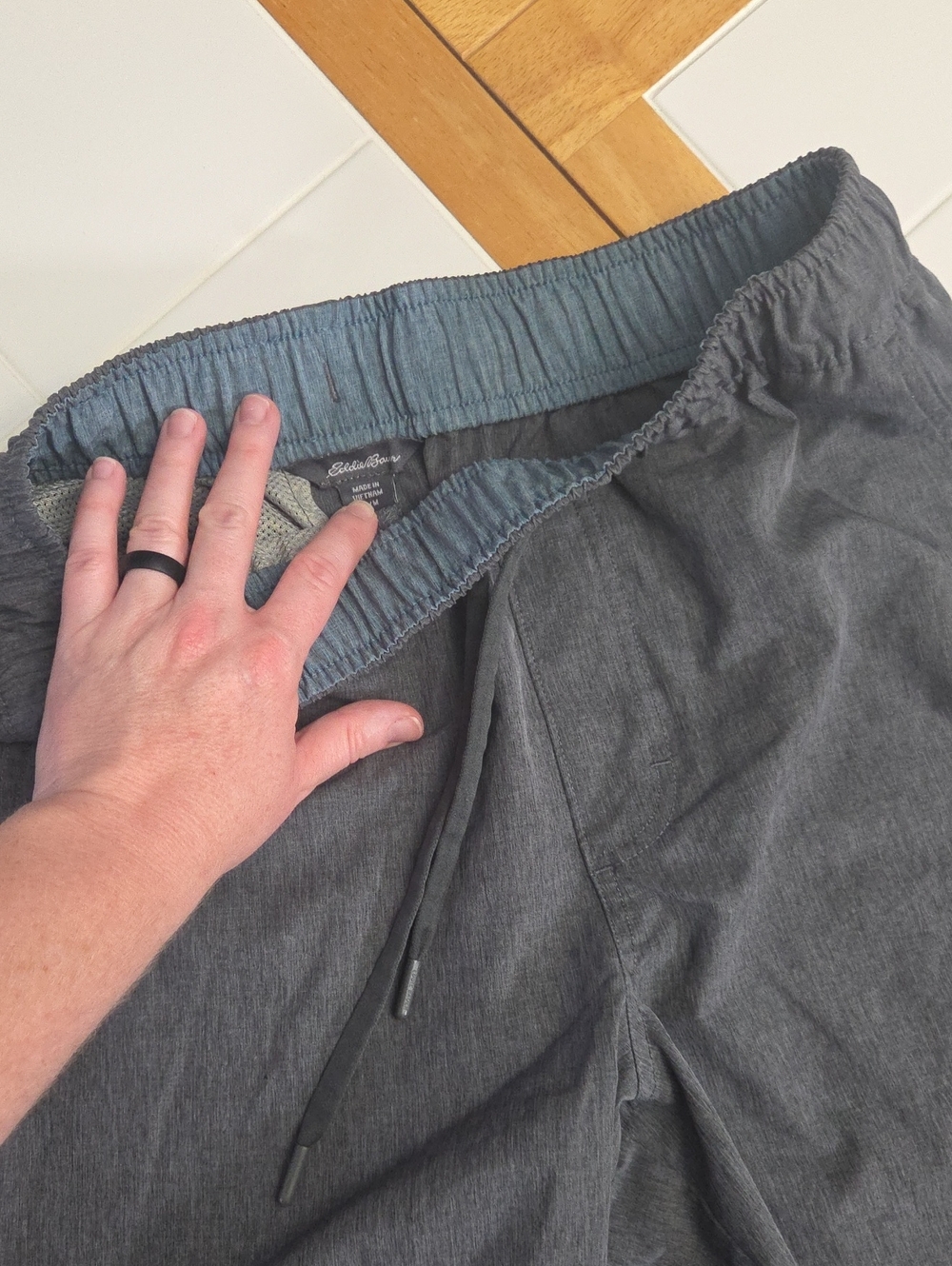 Eddie Bauer Men's Charcoal Gray Elastic Waist Hybrid Shorts